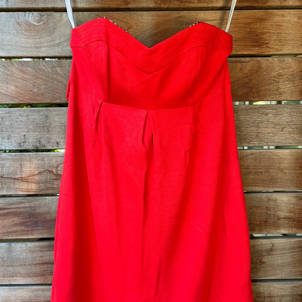 Shoshanna - strapless orange red dress with belt